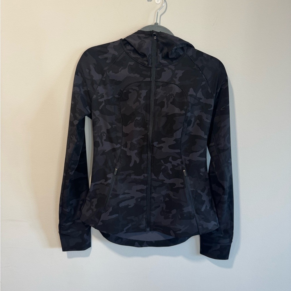 Lululemon Gray and Black Camo Zip-Up Define Hooded Jacket